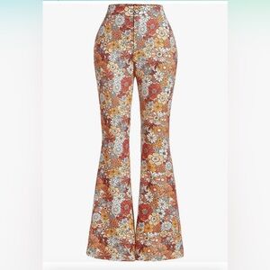 Verdusa Women’s 70s Boho Floral Print High Waist Pants Wide Leg Pants M